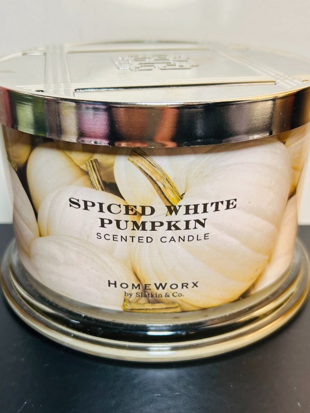 HomeWorx by Slatkin Spiced White Pumpkin 4-Wick 18oz Candle NEW